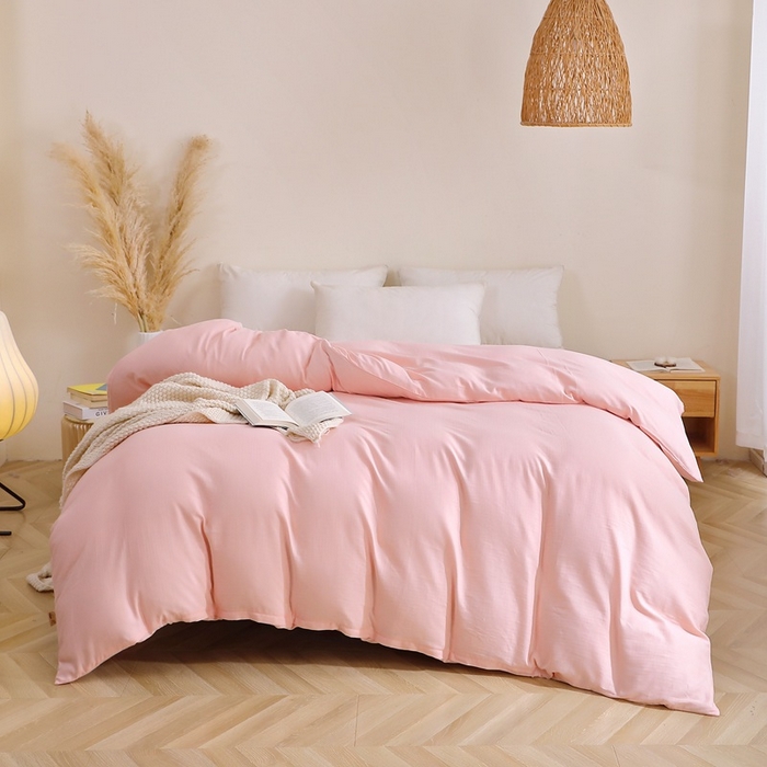 91家纺网 家纺一手货源 找家纺 晶缦家纺 2026新款纯棉纯色A类全棉双层纱单品被套被套单件单被套（水洗预处理）-觅琳系列 觅琳-暮云粉