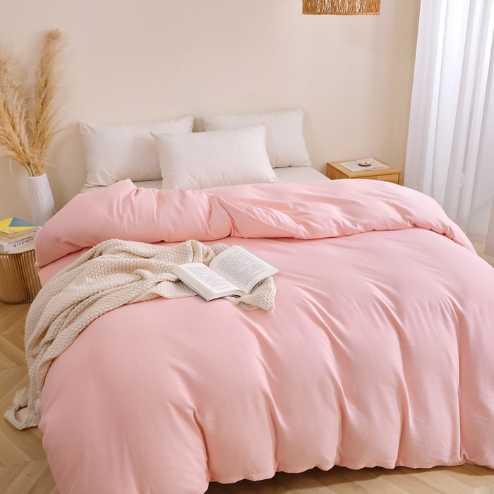 91家纺网 家纺一手货源 找家纺 晶缦家纺 2026新款纯棉纯色A类全棉双层纱单品被套被套单件单被套（水洗预处理）-觅琳系列 觅琳-暮云粉