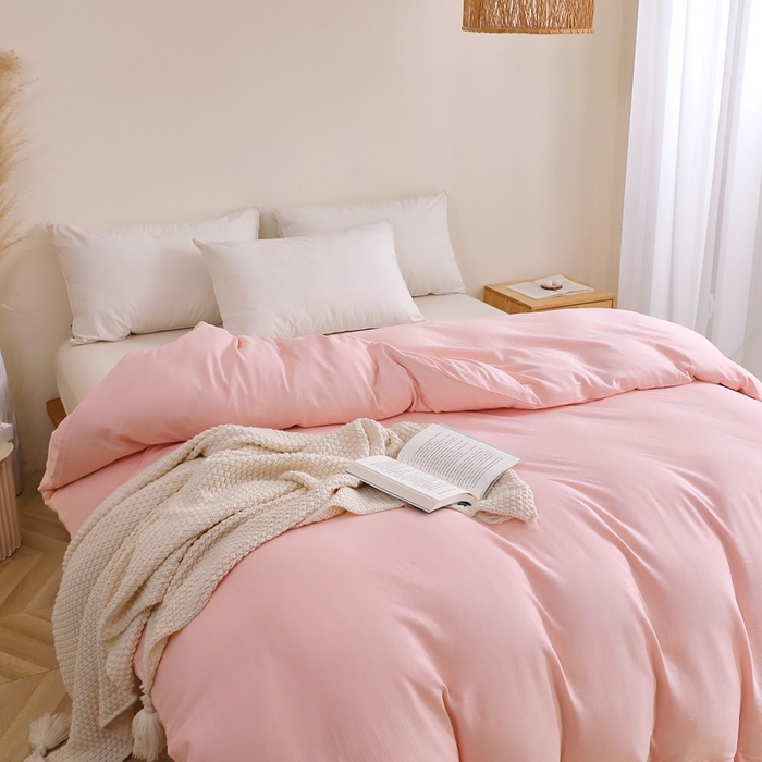 91家纺网 家纺一手货源 找家纺 晶缦家纺 2026新款纯棉纯色A类全棉双层纱单品被套被套单件单被套（水洗预处理）-觅琳系列 觅琳-暮云粉