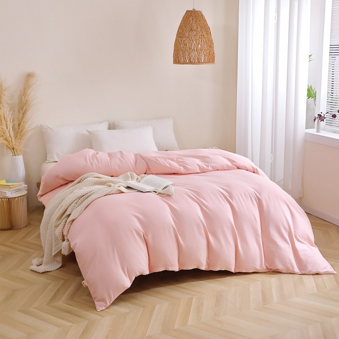 91家纺网 家纺一手货源 找家纺 晶缦家纺 2026新款纯棉纯色A类全棉双层纱单品被套被套单件单被套（水洗预处理）-觅琳系列 觅琳-暮云粉