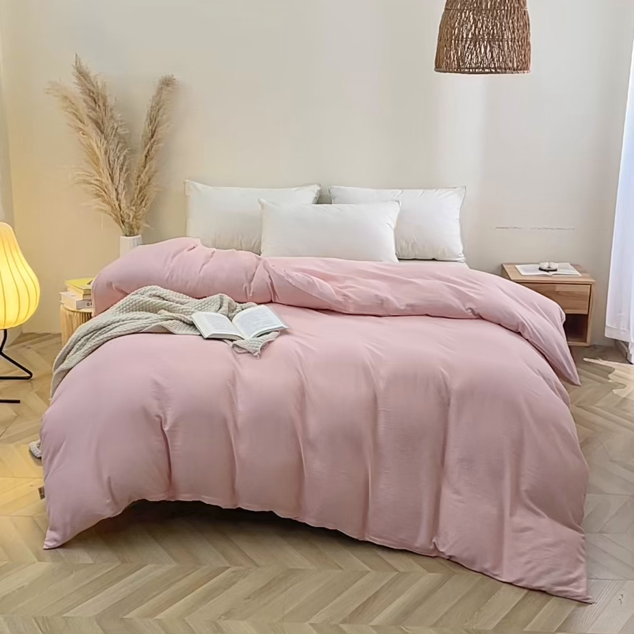 91家纺网 家纺一手货源 找家纺 晶缦家纺 2026新款纯棉纯色A类全棉双层纱单品被套被套单件单被套（水洗预处理）-觅琳系列 觅琳-暮云粉