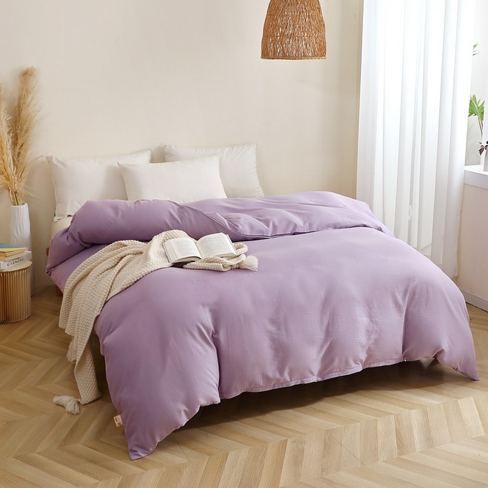 91家纺网 家纺一手货源 找家纺 晶缦家纺 2026新款纯棉纯色A类全棉双层纱单品被套被套单件单被套（水洗预处理）-觅琳系列 觅琳-木槿紫