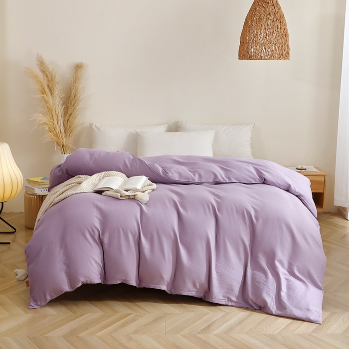 91家纺网 家纺一手货源 找家纺 晶缦家纺 2026新款纯棉纯色A类全棉双层纱单品被套被套单件单被套（水洗预处理）-觅琳系列 觅琳-木槿紫