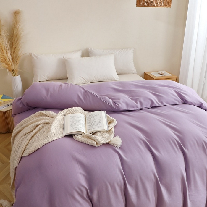 91家纺网 家纺一手货源 找家纺 晶缦家纺 2026新款纯棉纯色A类全棉双层纱单品被套被套单件单被套（水洗预处理）-觅琳系列 觅琳-木槿紫
