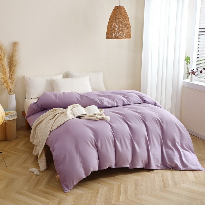 91家纺网 家纺一手货源 找家纺 晶缦家纺 2026新款纯棉纯色A类全棉双层纱单品被套被套单件单被套（水洗预处理）-觅琳系列 觅琳-木槿紫