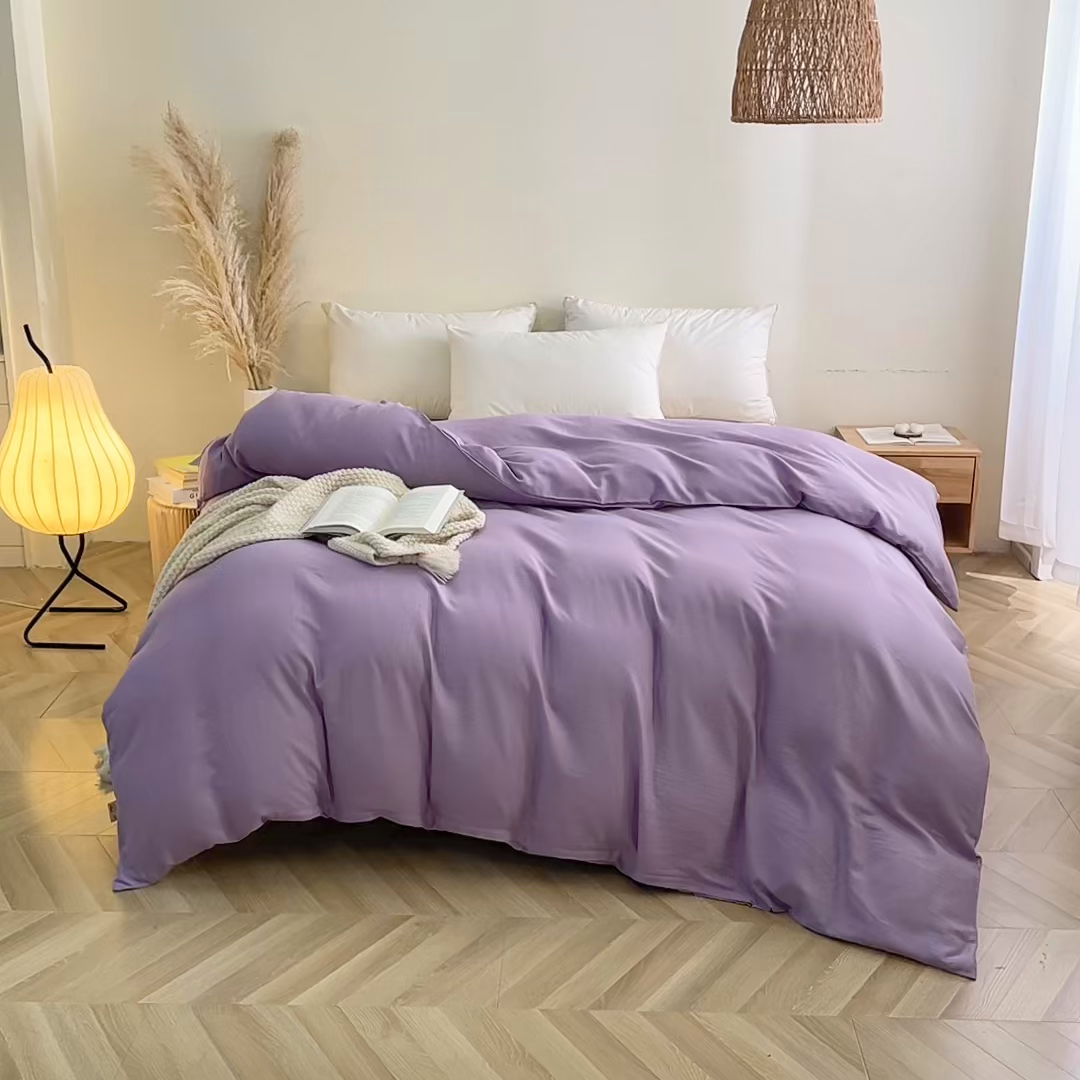 91家纺网 家纺一手货源 找家纺 晶缦家纺 2026新款纯棉纯色A类全棉双层纱单品被套被套单件单被套（水洗预处理）-觅琳系列 觅琳-木槿紫