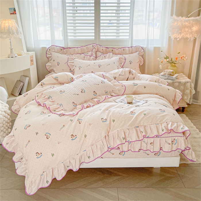 91家纺网 家纺一手货源 找家纺 宜凡家纺 2026新款全棉印花夹棉床笠三件套 摇摇木马