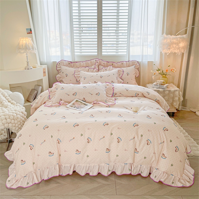 91家纺网 家纺一手货源 找家纺 宜凡家纺 2026新款全棉印花夹棉床笠三件套 摇摇木马