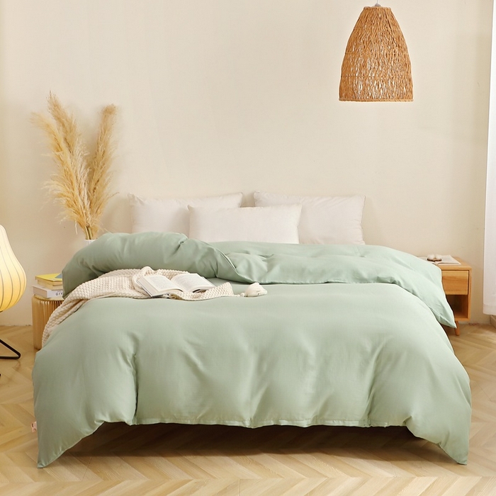 91家纺网 家纺一手货源 找家纺 晶缦家纺 2026新款纯棉纯色A类全棉双层纱单品被套被套单件单被套（水洗预处理）-觅琳系列 觅琳-嫩荷绿
