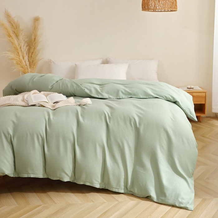 91家纺网 家纺一手货源 找家纺 晶缦家纺 2026新款纯棉纯色A类全棉双层纱单品被套被套单件单被套（水洗预处理）-觅琳系列 觅琳-嫩荷绿