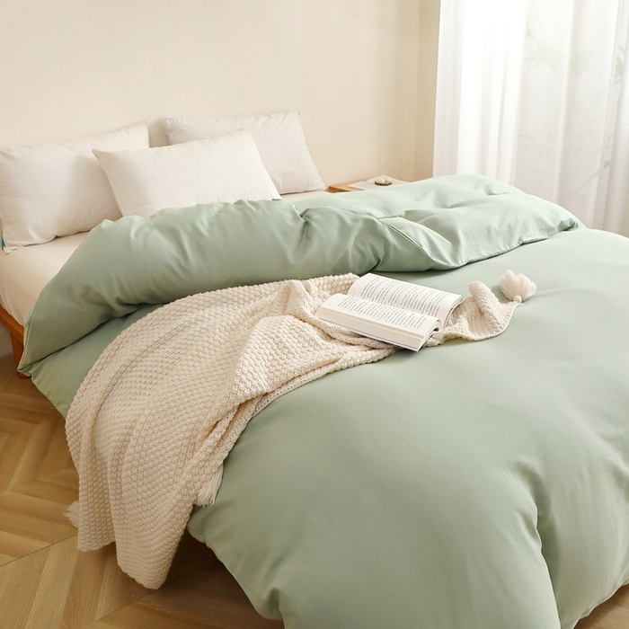 91家纺网 家纺一手货源 找家纺 晶缦家纺 2026新款纯棉纯色A类全棉双层纱单品被套被套单件单被套（水洗预处理）-觅琳系列 觅琳-嫩荷绿