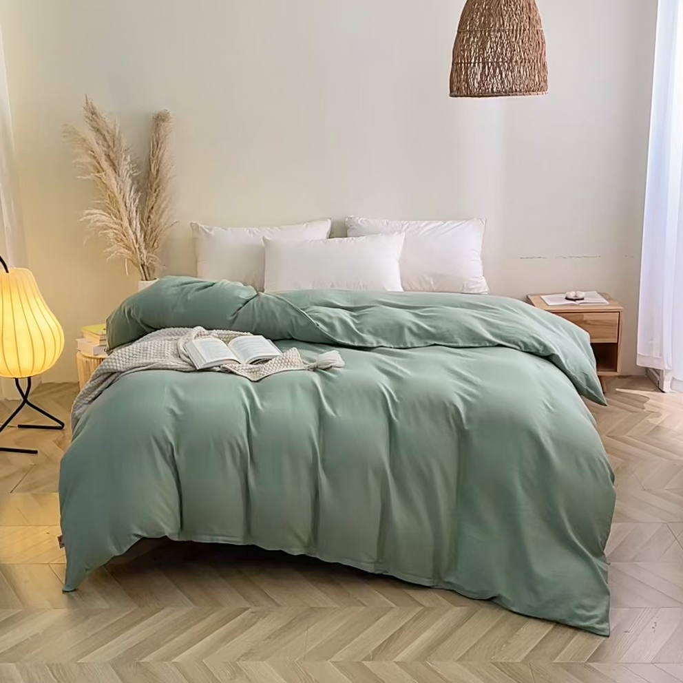 91家纺网 家纺一手货源 找家纺 晶缦家纺 2026新款纯棉纯色A类全棉双层纱单品被套被套单件单被套（水洗预处理）-觅琳系列 觅琳-嫩荷绿