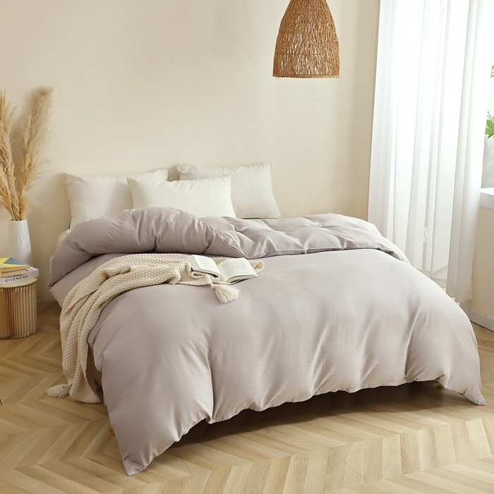 91家纺网 家纺一手货源 找家纺 晶缦家纺 2026新款纯棉纯色A类全棉双层纱单品被套被套单件单被套（水洗预处理）-觅琳系列 觅琳-暖藕灰