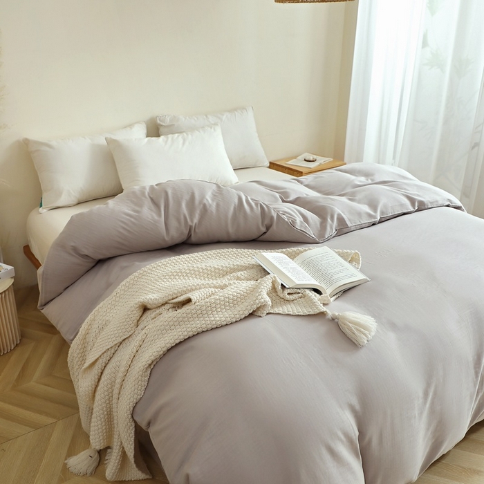 91家纺网 家纺一手货源 找家纺 晶缦家纺 2026新款纯棉纯色A类全棉双层纱单品被套被套单件单被套（水洗预处理）-觅琳系列 觅琳-暖藕灰