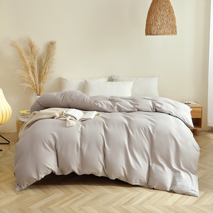 91家纺网 家纺一手货源 找家纺 晶缦家纺 2026新款纯棉纯色A类全棉双层纱单品被套被套单件单被套（水洗预处理）-觅琳系列 觅琳-暖藕灰