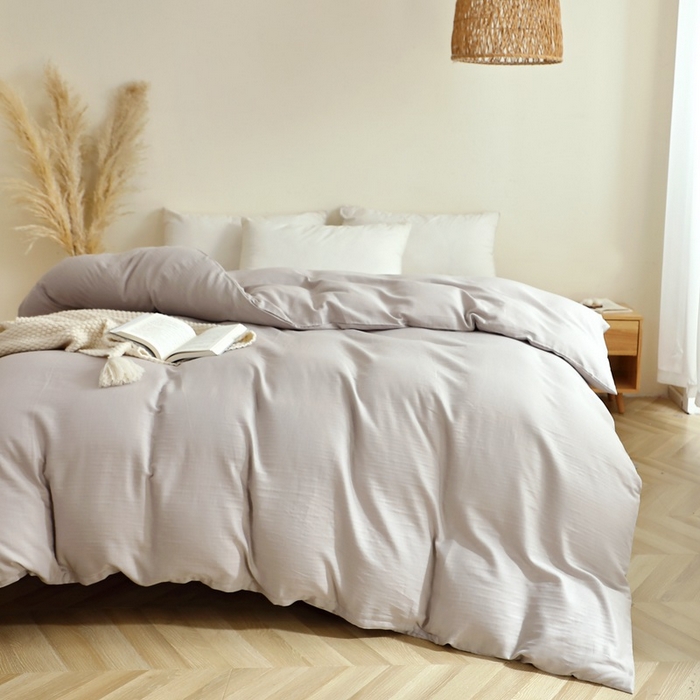 91家纺网 家纺一手货源 找家纺 晶缦家纺 2026新款纯棉纯色A类全棉双层纱单品被套被套单件单被套（水洗预处理）-觅琳系列 觅琳-暖藕灰