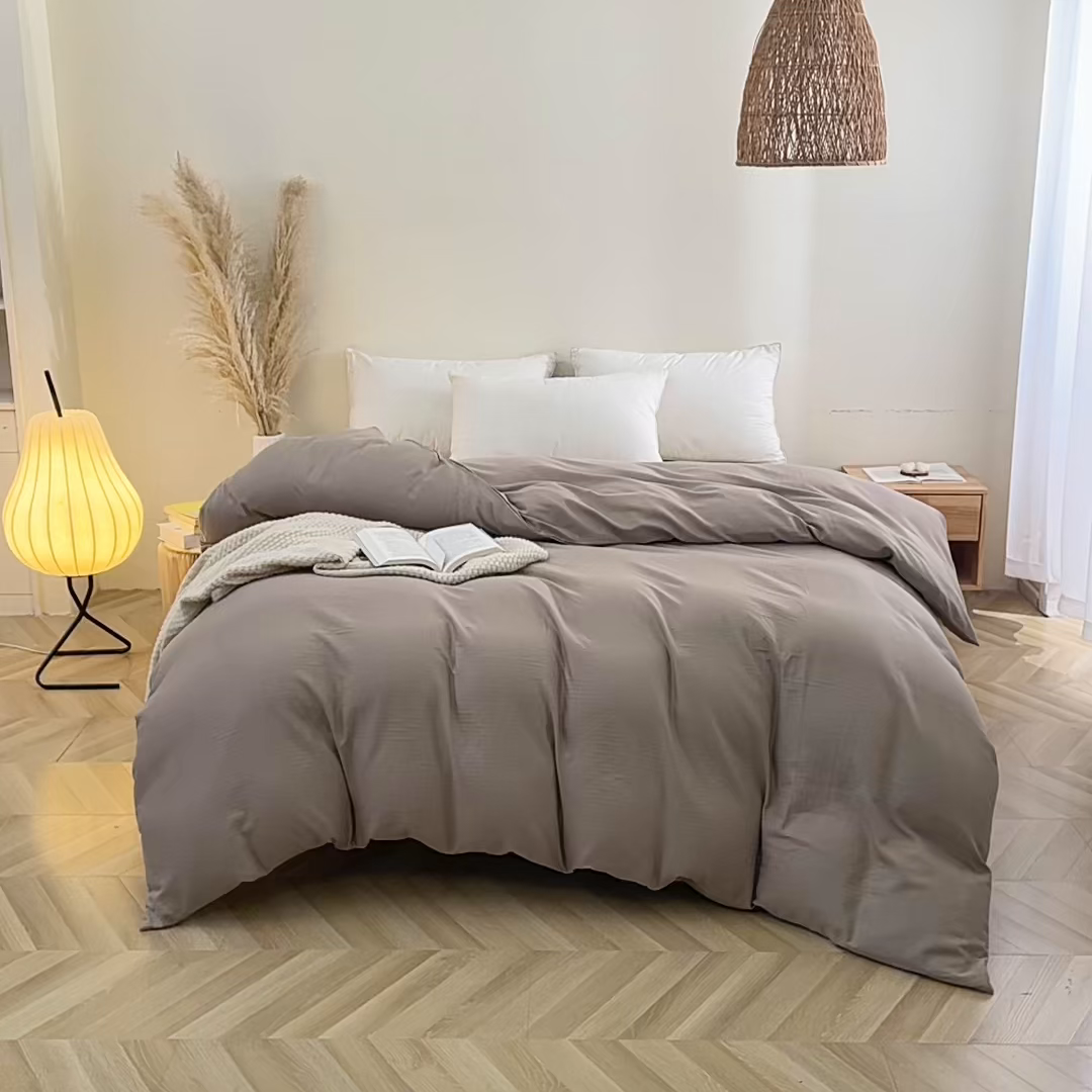 91家纺网 家纺一手货源 找家纺 晶缦家纺 2026新款纯棉纯色A类全棉双层纱单品被套被套单件单被套（水洗预处理）-觅琳系列 觅琳-暖藕灰