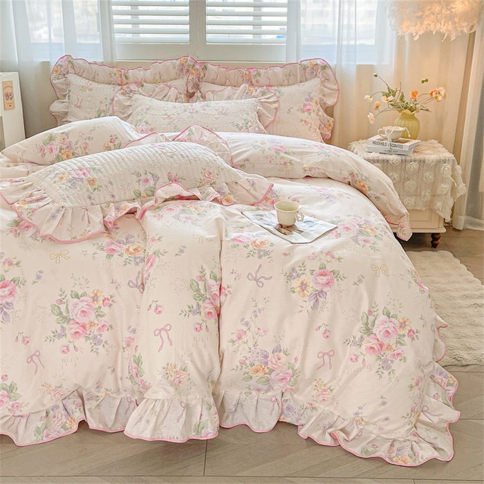 91家纺网 家纺一手货源 找家纺 宜凡家纺 2026新款全棉印花夹棉床笠三件套 玉容昭婉