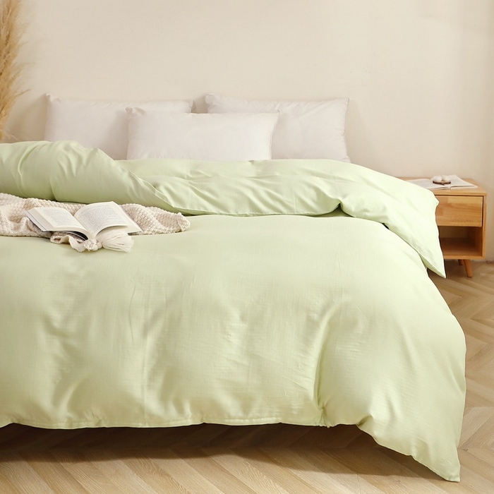 91家纺网 家纺一手货源 找家纺 晶缦家纺 2026新款纯棉纯色A类全棉双层纱单品被套被套单件单被套（水洗预处理）-觅琳系列 觅琳-浅春绿