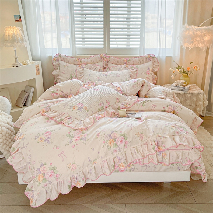 91家纺网 家纺一手货源 找家纺 宜凡家纺 2026新款全棉印花夹棉床笠三件套 玉容昭婉