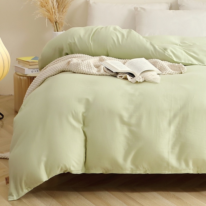 91家纺网 家纺一手货源 找家纺 晶缦家纺 2026新款纯棉纯色A类全棉双层纱单品被套被套单件单被套（水洗预处理）-觅琳系列 觅琳-浅春绿