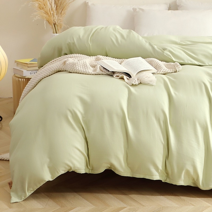 91家纺网 家纺一手货源 找家纺 晶缦家纺 2026新款纯棉纯色A类全棉双层纱单品被套被套单件单被套（水洗预处理）-觅琳系列 觅琳-浅春绿