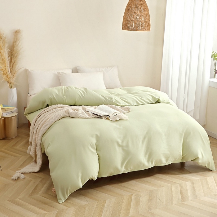 91家纺网 家纺一手货源 找家纺 晶缦家纺 2026新款纯棉纯色A类全棉双层纱单品被套被套单件单被套（水洗预处理）-觅琳系列 觅琳-浅春绿