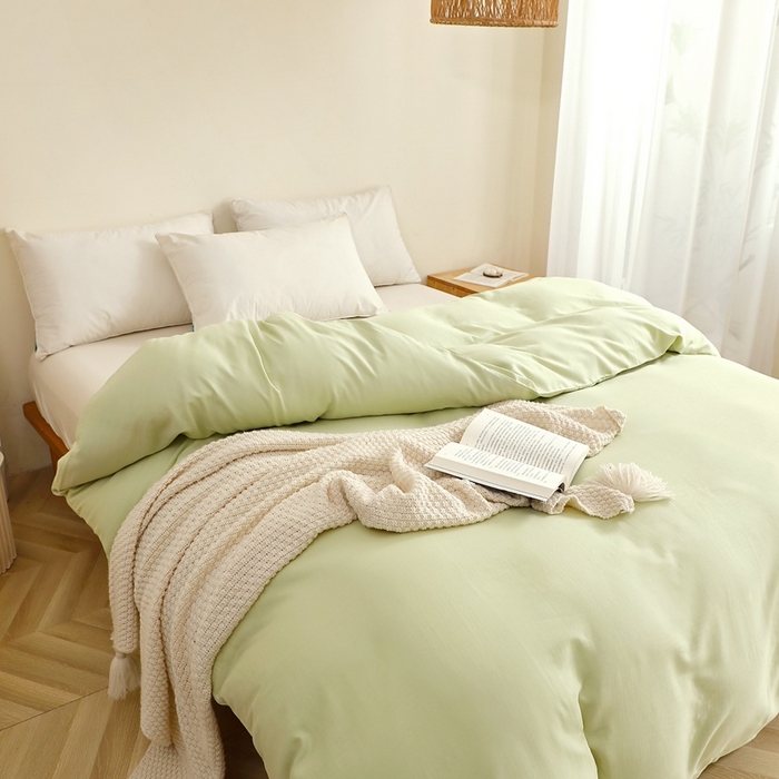91家纺网 家纺一手货源 找家纺 晶缦家纺 2026新款纯棉纯色A类全棉双层纱单品被套被套单件单被套（水洗预处理）-觅琳系列 觅琳-浅春绿