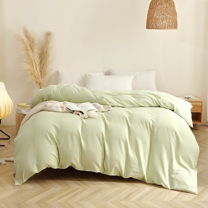 91家纺网 家纺一手货源 找家纺 晶缦家纺 2026新款纯棉纯色A类全棉双层纱单品被套被套单件单被套（水洗预处理）-觅琳系列 觅琳-浅春绿