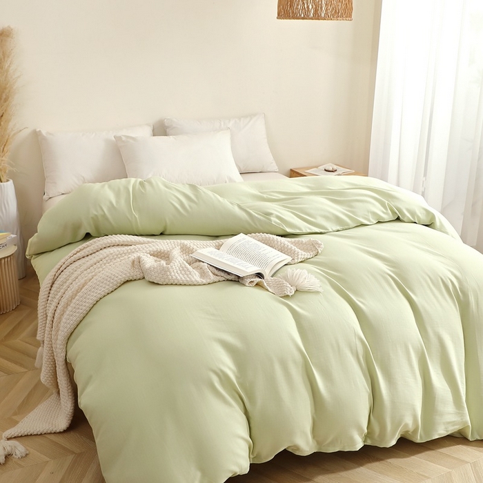 91家纺网 家纺一手货源 找家纺 晶缦家纺 2026新款纯棉纯色A类全棉双层纱单品被套被套单件单被套（水洗预处理）-觅琳系列 觅琳-浅春绿