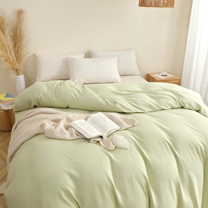 91家纺网 家纺一手货源 找家纺 晶缦家纺 2026新款纯棉纯色A类全棉双层纱单品被套被套单件单被套（水洗预处理）-觅琳系列 觅琳-浅春绿
