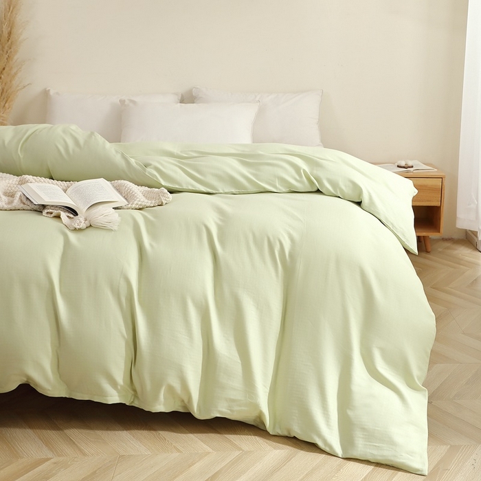 91家纺网 家纺一手货源 找家纺 晶缦家纺 2026新款纯棉纯色A类全棉双层纱单品被套被套单件单被套（水洗预处理）-觅琳系列 觅琳-浅春绿