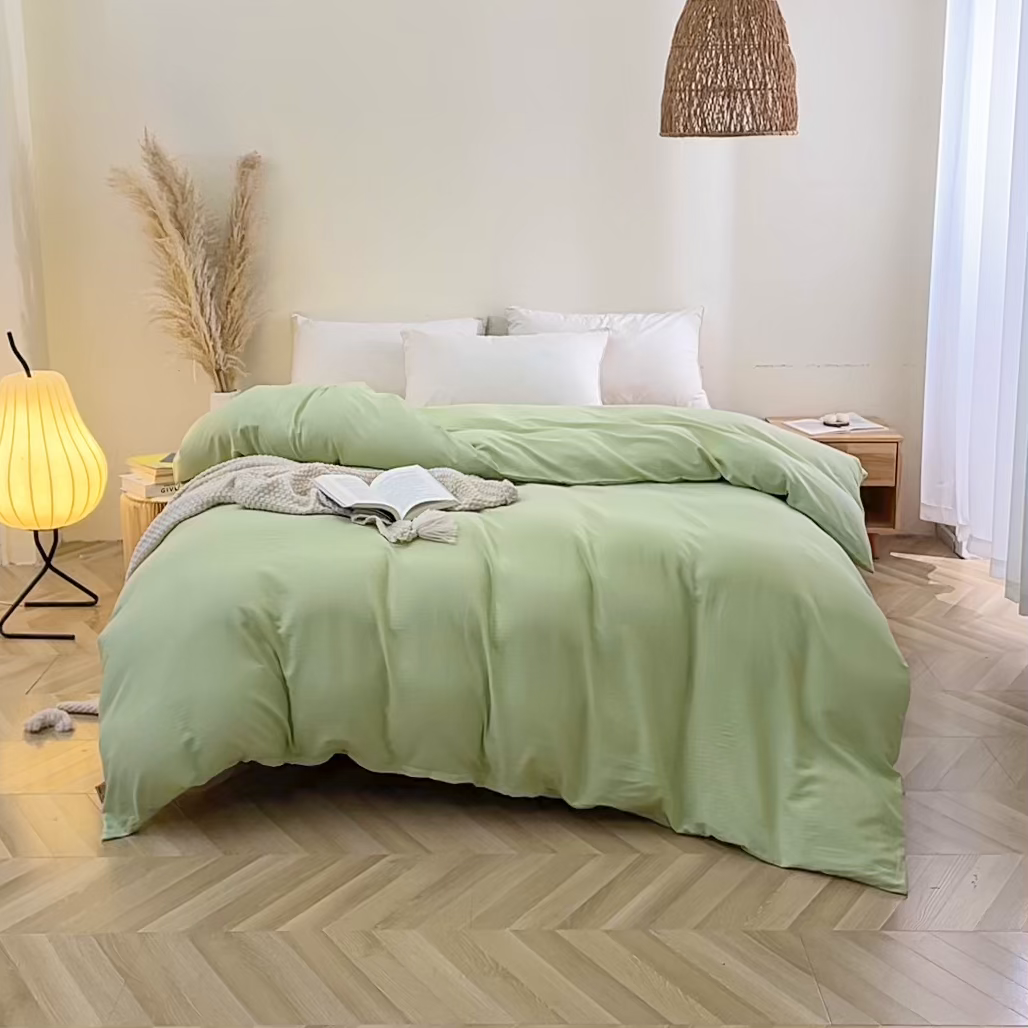 91家纺网 家纺一手货源 找家纺 晶缦家纺 2026新款纯棉纯色A类全棉双层纱单品被套被套单件单被套（水洗预处理）-觅琳系列 觅琳-浅春绿