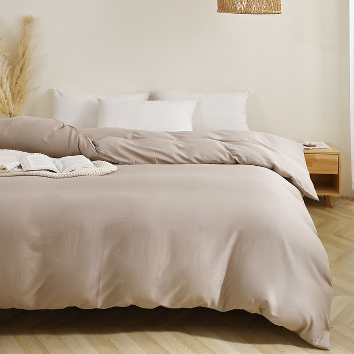 91家纺网 家纺一手货源 找家纺 晶缦家纺 2026新款纯棉纯色A类全棉双层纱单品被套被套单件单被套（水洗预处理）-觅琳系列 觅琳-浅卡其