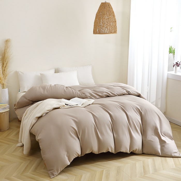 91家纺网 家纺一手货源 找家纺 晶缦家纺 2026新款纯棉纯色A类全棉双层纱单品被套被套单件单被套（水洗预处理）-觅琳系列 觅琳-浅卡其