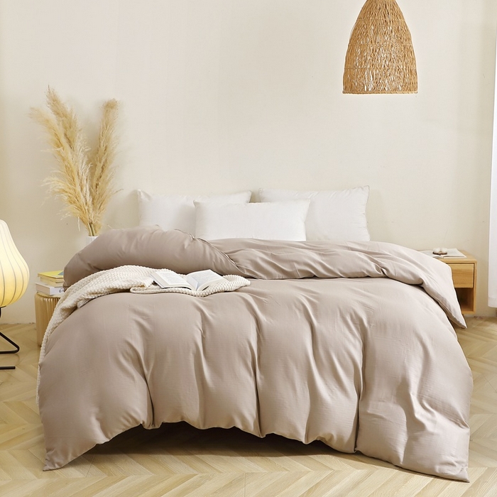 91家纺网 家纺一手货源 找家纺 晶缦家纺 2026新款纯棉纯色A类全棉双层纱单品被套被套单件单被套（水洗预处理）-觅琳系列 觅琳-浅卡其