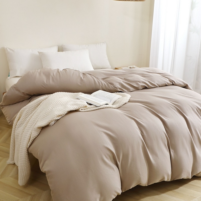 91家纺网 家纺一手货源 找家纺 晶缦家纺 2026新款纯棉纯色A类全棉双层纱单品被套被套单件单被套（水洗预处理）-觅琳系列 觅琳-浅卡其