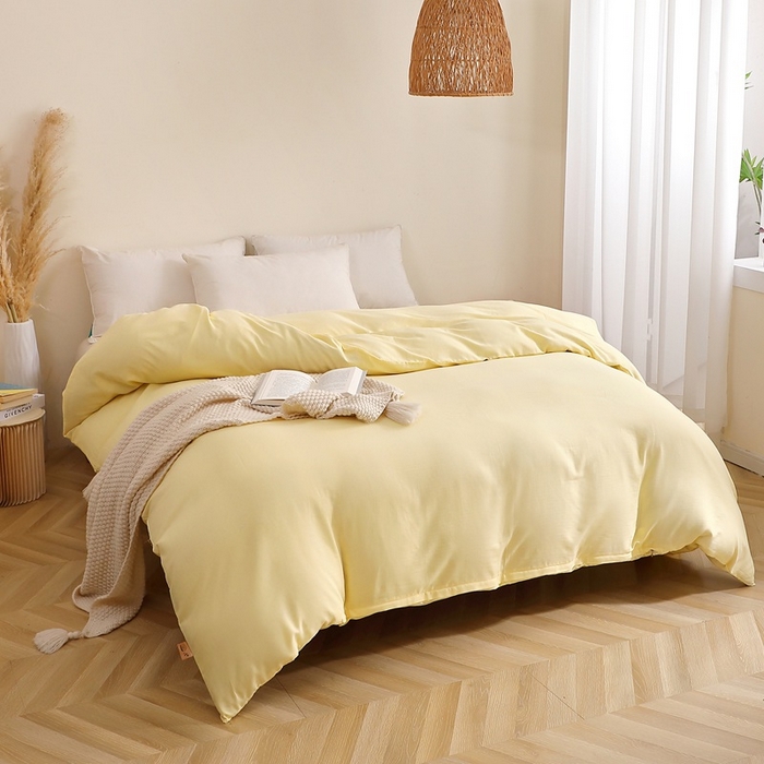 91家纺网 家纺一手货源 找家纺 晶缦家纺 2026新款纯棉纯色A类全棉双层纱单品被套被套单件单被套（水洗预处理）-觅琳系列 觅琳-浅蜜黄