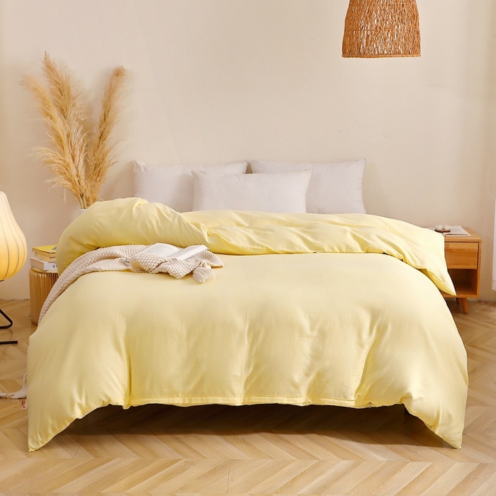 91家纺网 家纺一手货源 找家纺 晶缦家纺 2026新款纯棉纯色A类全棉双层纱单品被套被套单件单被套（水洗预处理）-觅琳系列 觅琳-浅蜜黄