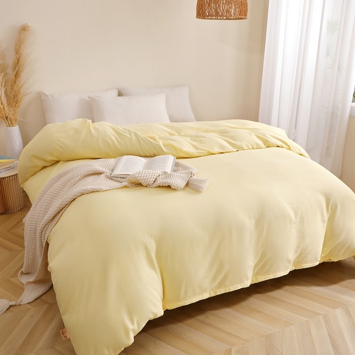 91家纺网 家纺一手货源 找家纺 晶缦家纺 2026新款纯棉纯色A类全棉双层纱单品被套被套单件单被套（水洗预处理）-觅琳系列 觅琳-浅蜜黄