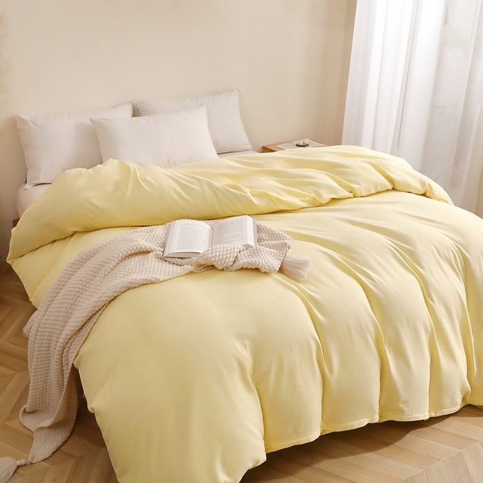 91家纺网 家纺一手货源 找家纺 晶缦家纺 2026新款纯棉纯色A类全棉双层纱单品被套被套单件单被套（水洗预处理）-觅琳系列 觅琳-浅蜜黄