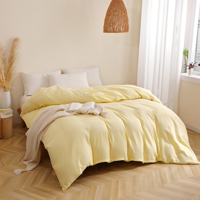 91家纺网 家纺一手货源 找家纺 晶缦家纺 2026新款纯棉纯色A类全棉双层纱单品被套被套单件单被套（水洗预处理）-觅琳系列 觅琳-浅蜜黄