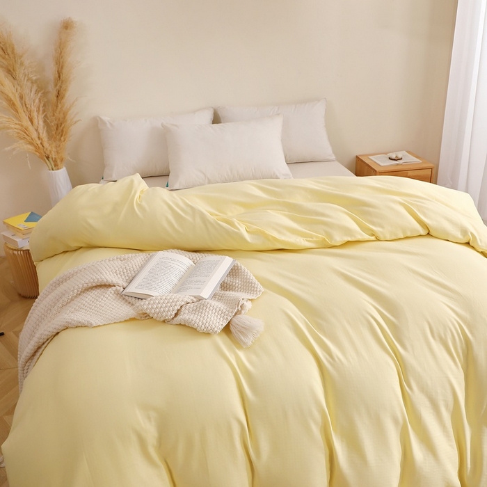 91家纺网 家纺一手货源 找家纺 晶缦家纺 2026新款纯棉纯色A类全棉双层纱单品被套被套单件单被套（水洗预处理）-觅琳系列 觅琳-浅蜜黄