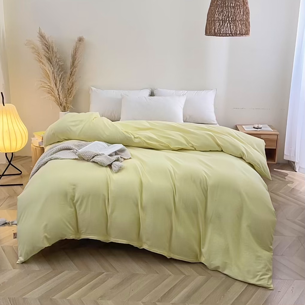 91家纺网 家纺一手货源 找家纺 晶缦家纺 2026新款纯棉纯色A类全棉双层纱单品被套被套单件单被套（水洗预处理）-觅琳系列 觅琳-浅蜜黄