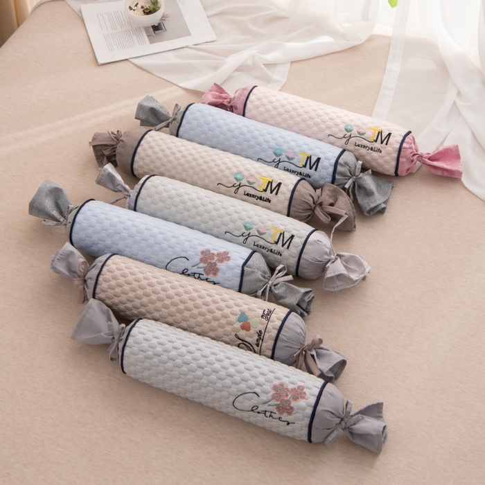 91家纺网 家纺一手货源 找家纺 （总）仁宇枕业 2026新款新品 夏季凉豆豆圆形花草高粱壳糖果枕头颈椎枕腰枕芯