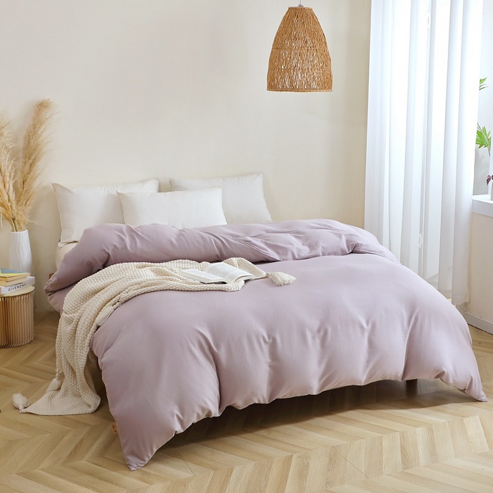 91家纺网 家纺一手货源 找家纺 晶缦家纺 2026新款纯棉纯色A类全棉双层纱单品被套被套单件单被套（水洗预处理）-觅琳系列 觅琳-浅藤紫