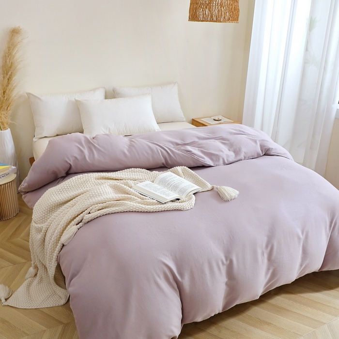 91家纺网 家纺一手货源 找家纺 晶缦家纺 2026新款纯棉纯色A类全棉双层纱单品被套被套单件单被套（水洗预处理）-觅琳系列 觅琳-浅藤紫