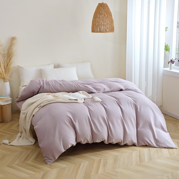 91家纺网 家纺一手货源 找家纺 晶缦家纺 2026新款纯棉纯色A类全棉双层纱单品被套被套单件单被套（水洗预处理）-觅琳系列 觅琳-浅藤紫