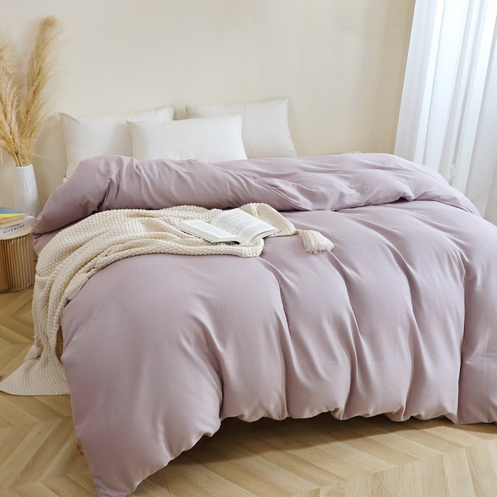 91家纺网 家纺一手货源 找家纺 晶缦家纺 2026新款纯棉纯色A类全棉双层纱单品被套被套单件单被套（水洗预处理）-觅琳系列 觅琳-浅藤紫