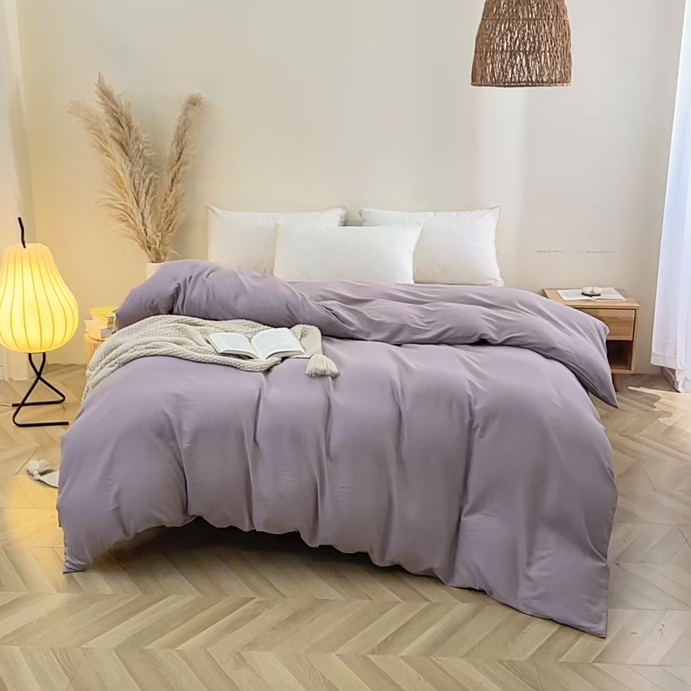 91家纺网 家纺一手货源 找家纺 晶缦家纺 2026新款纯棉纯色A类全棉双层纱单品被套被套单件单被套（水洗预处理）-觅琳系列 觅琳-浅藤紫